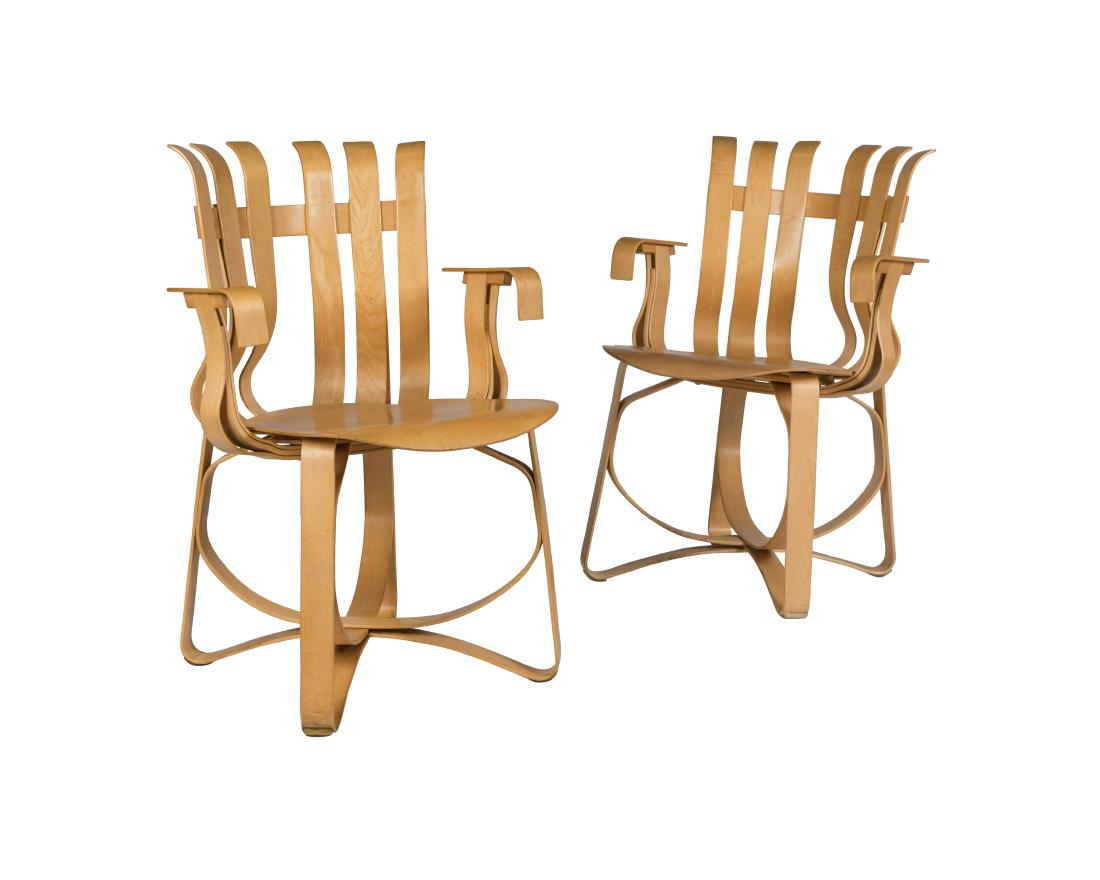 Frank Gehry for Knoll Hat Trick Chairs - Two: Description - Two Frank Gehry for Knoll Hat Trick chairs. Dimensions - 34" x 23" x 20"