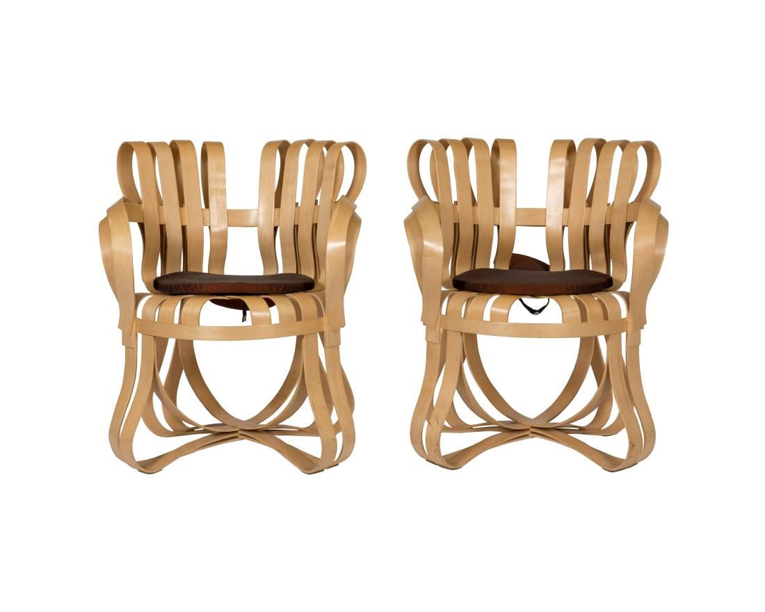 Frank Gehry Cross Check Chairs - Pair: Description - A pair of Frank Gehry for Knoll cross check chairs. Dimensions - 34" x 28" x 29"