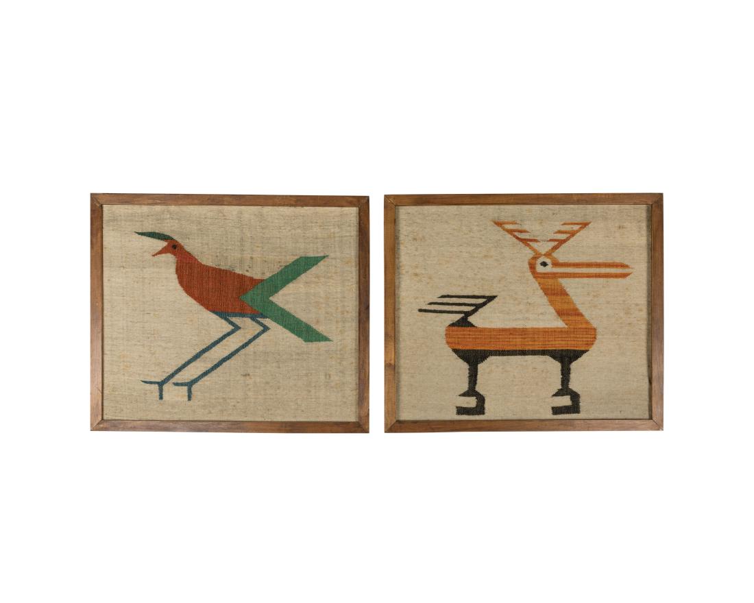Pair Danish Woven Bird Pictures (1 of 8)