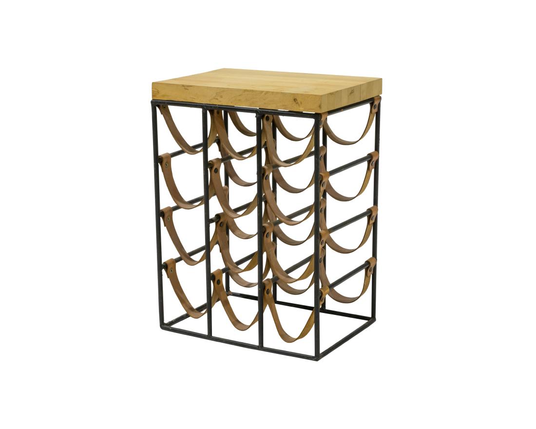 Arthur Umanoff Iron Wine Rack: Description - An Arthur Umanoff butcher block and iron wine rack. Dimensions - 19" x 14" x 10"