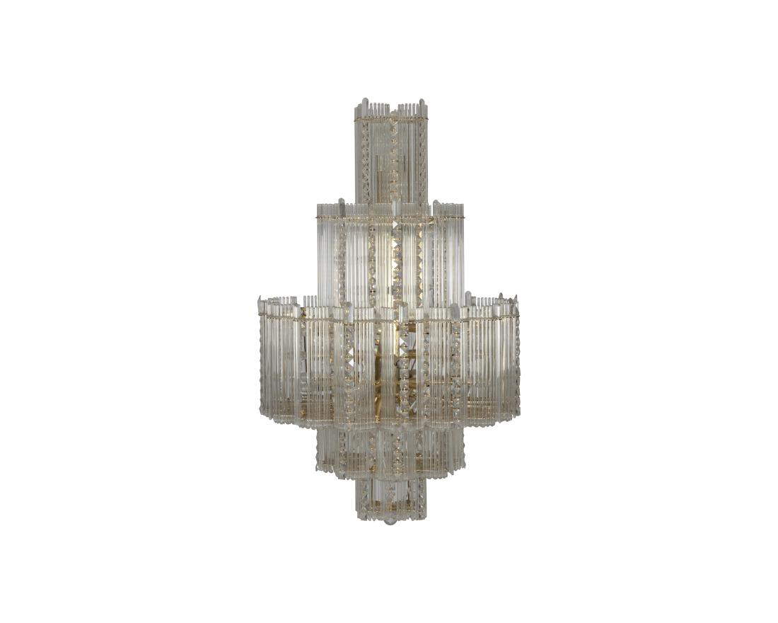 Sciolari for Lightolier Glass Rod Chandelier: Description - Sciolari for Lightolier glass rod five tier chandelier. Dimensions - 45" x 28"