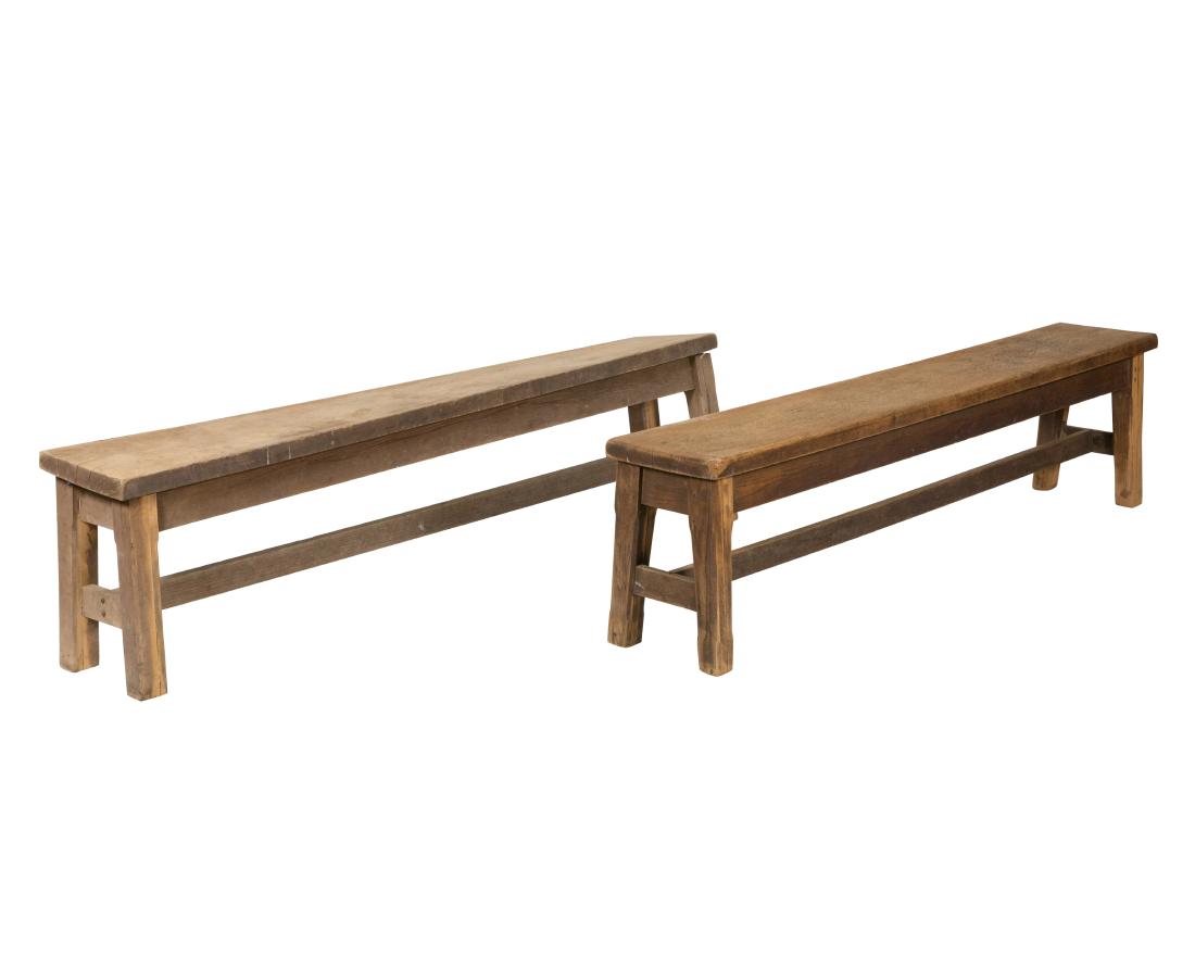 Primitive Oak Benches - Pair (1 of 2)