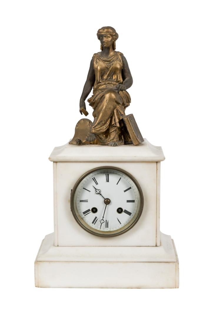 Marble Mantle Clock with White Metal Figure (1 of 4)