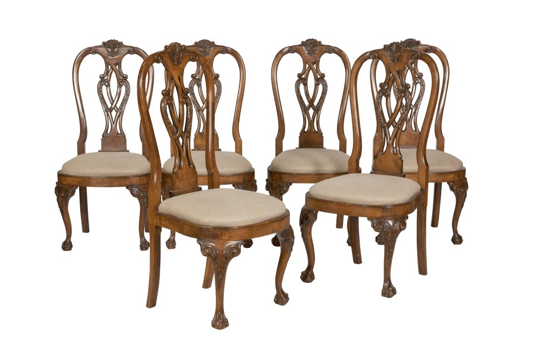 Chippendale Style Walnut Dining Chairs - Six (1 of 3)