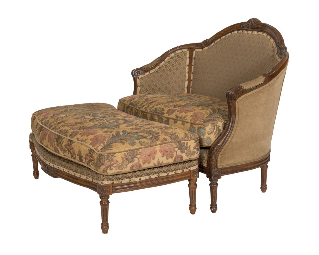 Carved French Style Loveseat and Ottoman (1 of 4)