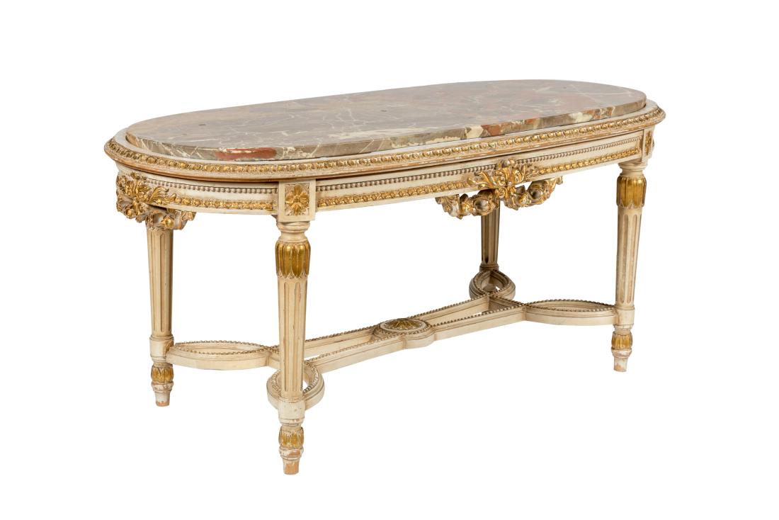 French Painted Marble Top Coffee Table (1 of 4)