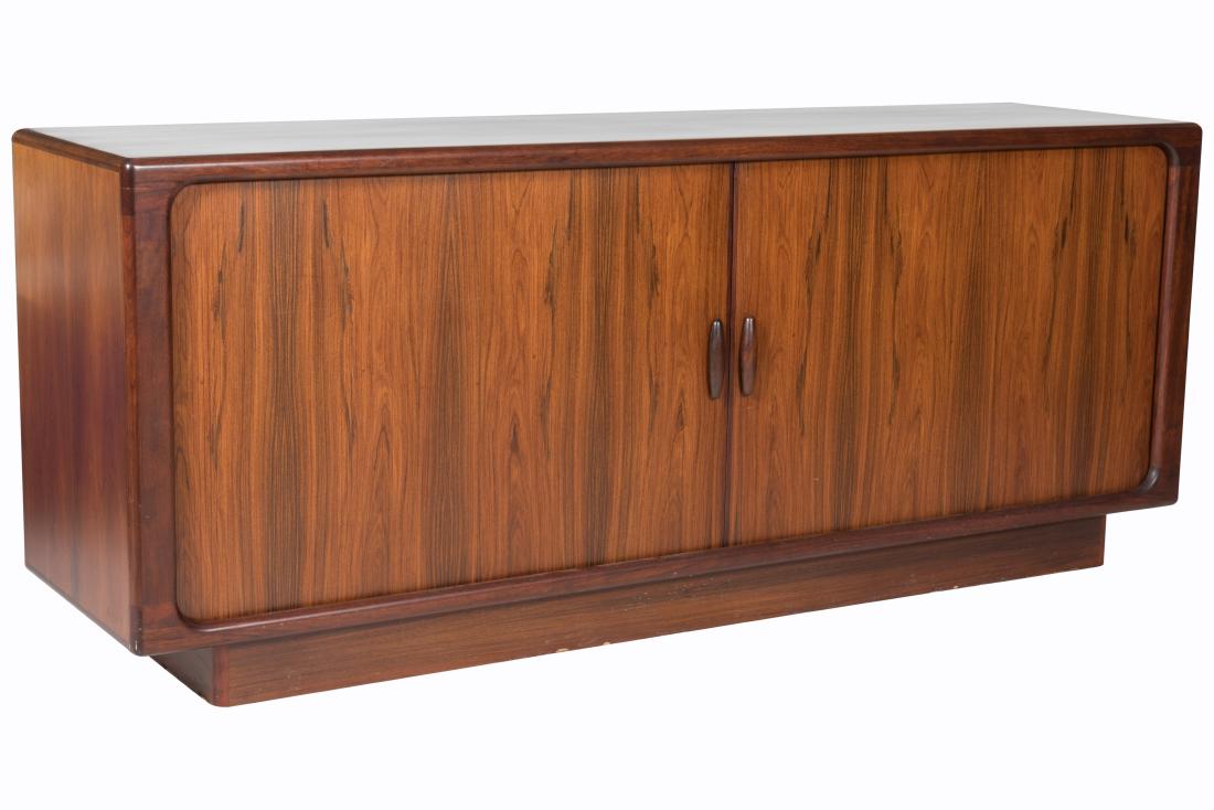 Dyrlund Danish Rosewood Credenza: Description - Dyrlund Danish rosewood tambour credenza. Dimensions - 30.5" x 75" x 19.5"