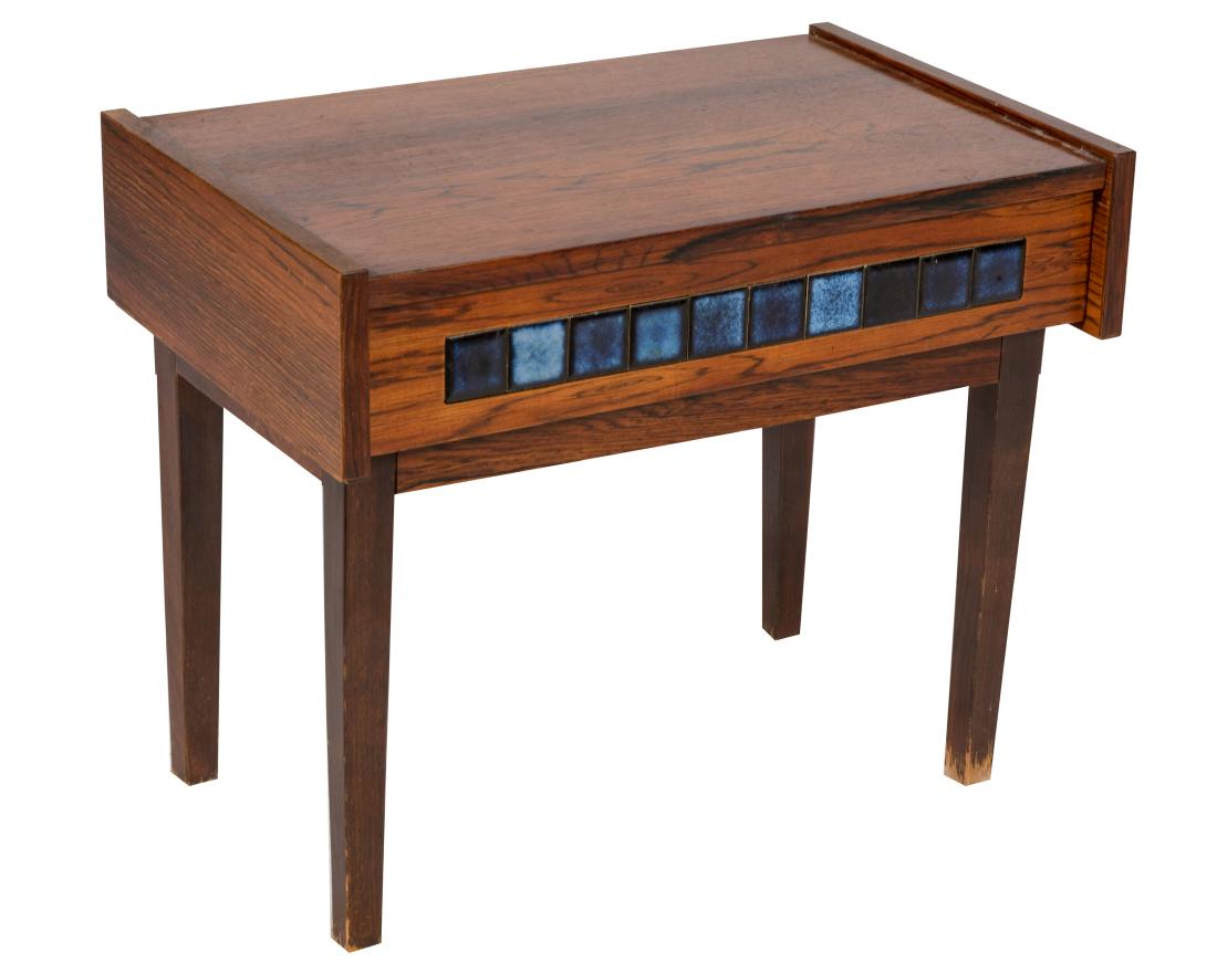 Scandinavian Rosewood One Drawer Stand: Description - Scandinavian rosewood and tile one drawer stand. Dimensions - 18" x 21" x 13.5"
