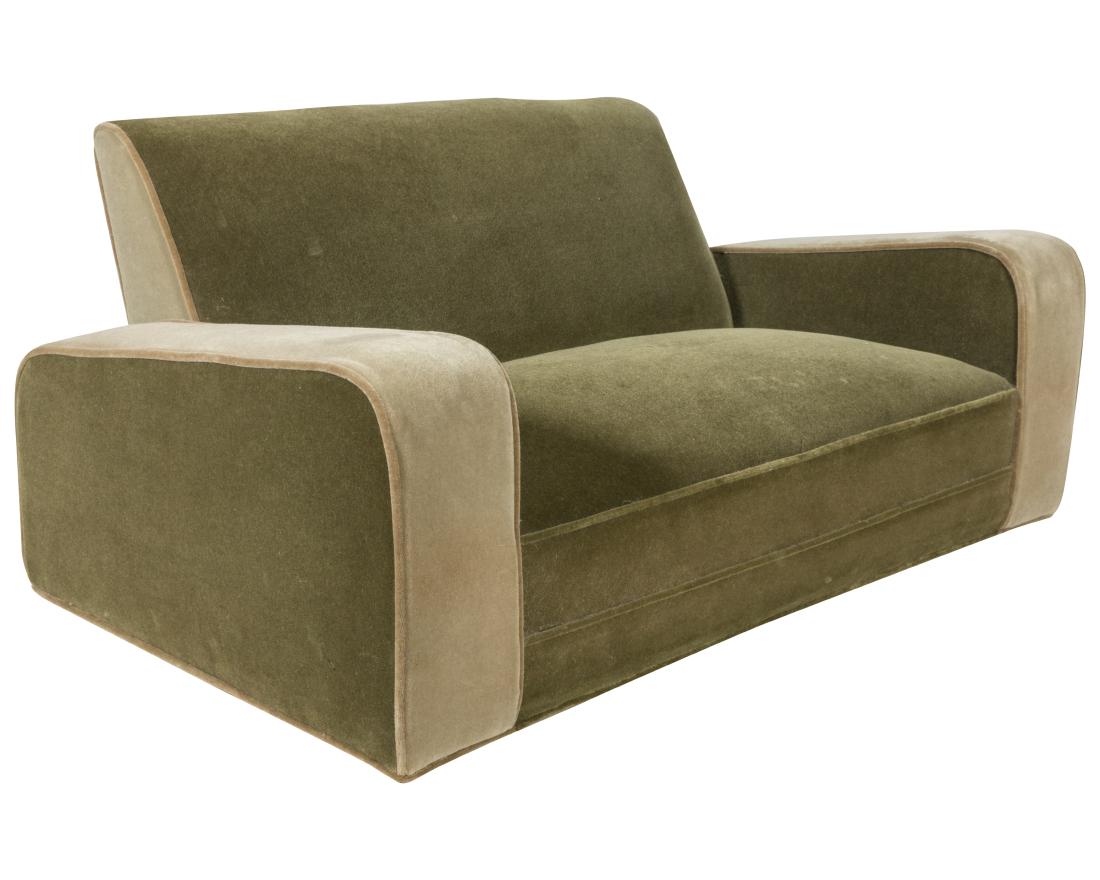 Deco Mohair Loveseat: Description - Deco Mohair loveseat. Dimensions - 27" x 62" x 35"