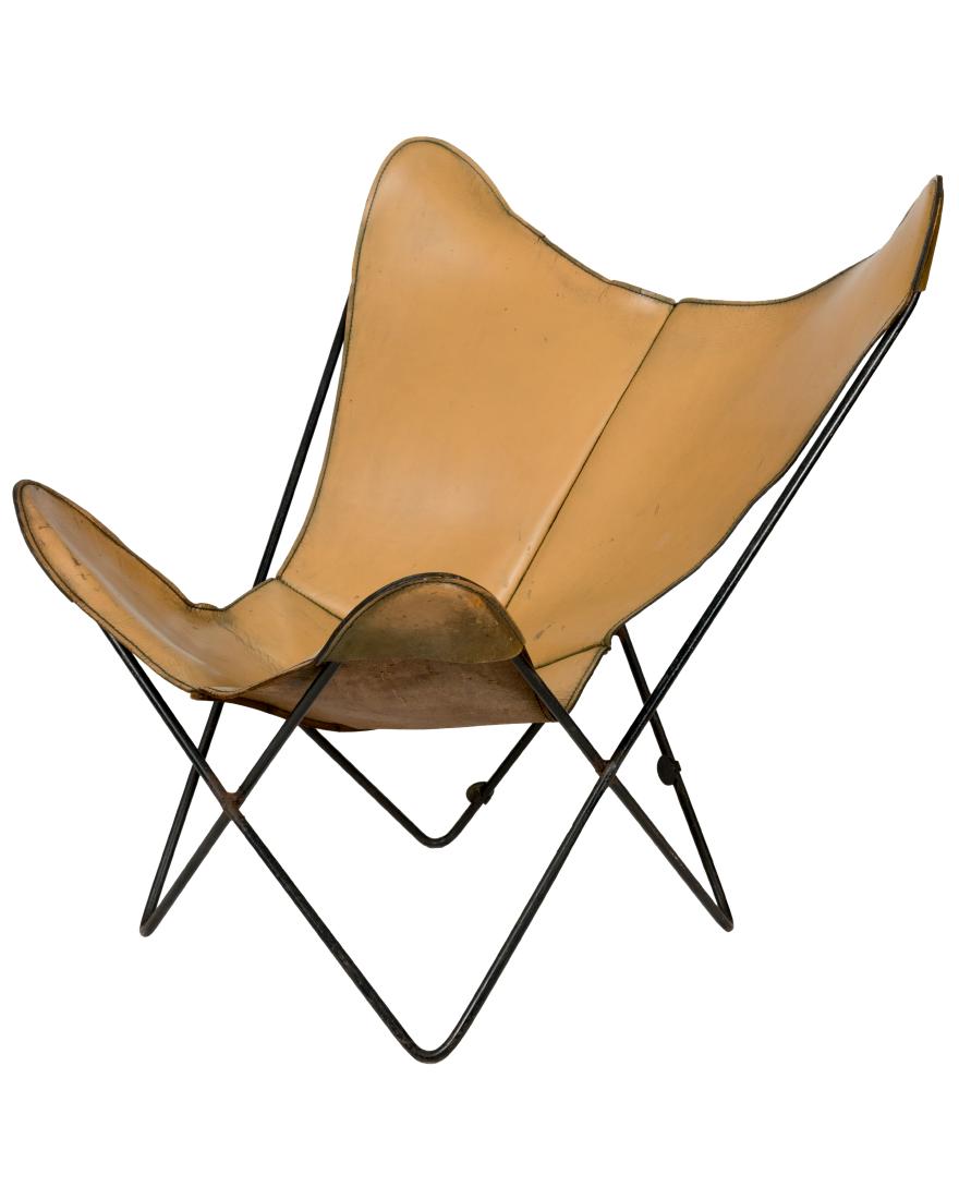 Knoll Leather Butterfly Chair: Description - Knoll leather butterfly chair. Dimensions - 32" x 32" x 28"