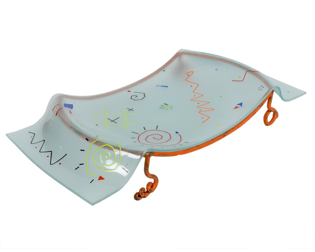 Modern Decorated Glass Tray on Stand (1 of 4)