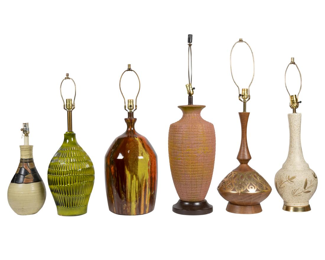 Six Mid Century Pottery Lamps (1 of 4)