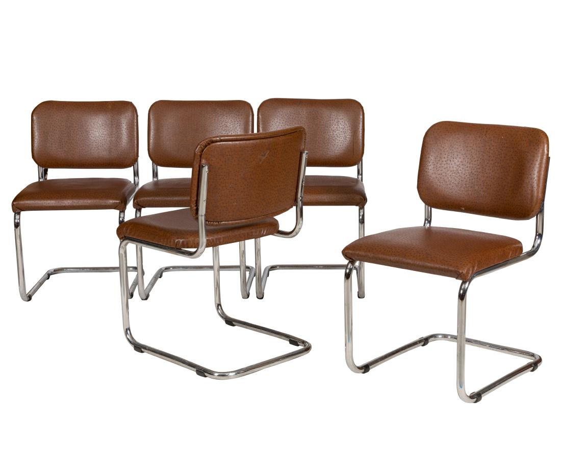 Knoll Faux Ostrich Kitchen Chairs - Five: Description - A set of five Knoll faux ostrich kitchen chairs with bolt fabric. Dimensions - 32" x 19" x 21"