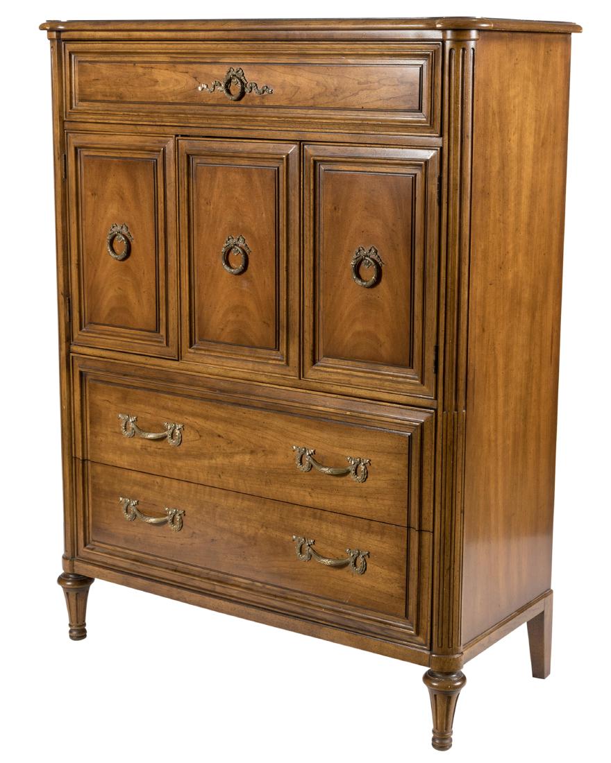 Henredon Fruitwood French Style Mans Chest: Description - Henerdon fruitwood French style mans chest. Dimensions - 54" x 40.5" x 19"