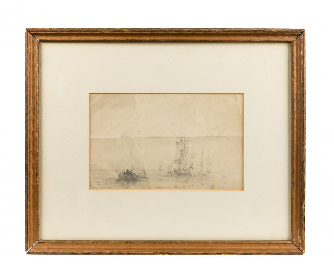 Edward Moran Nautical Sketch: Description - Edward Moran nautical sketch. Dimensions - Frame - 12.5" x 15.5" Sight - 5.5" x 8.5"