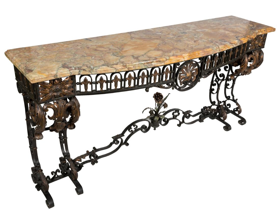 Ornate Wrought Iron Marble Top Console (1 of 6)