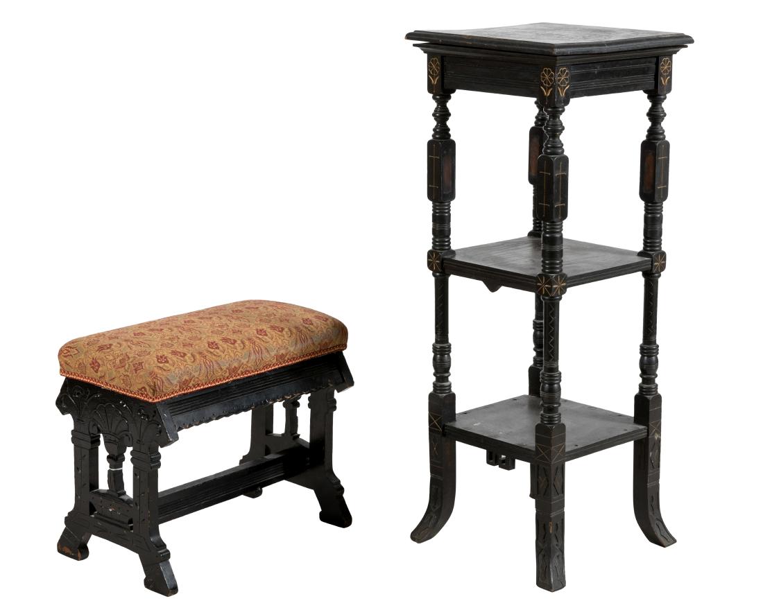 Ebonized Aesthetic Bench and Plant Stand (1 of 5)