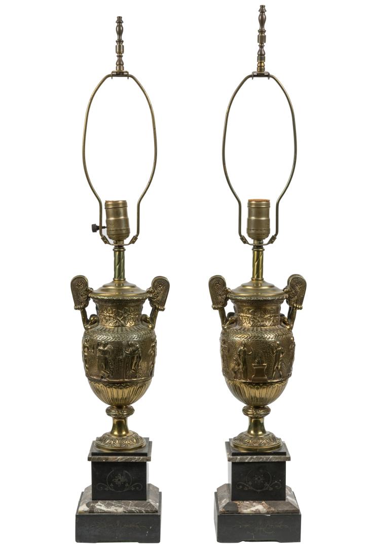 Marble and Bronze Greek Motif Urn Lamps - Pair (1 of 4)