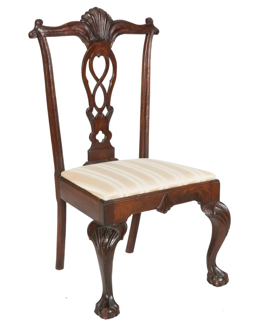 Antique Mahogany Chippendale Chair: Description - Antique mahogany Chippendale ball and claw chair. Dimensions - 43" x 24" x 20"