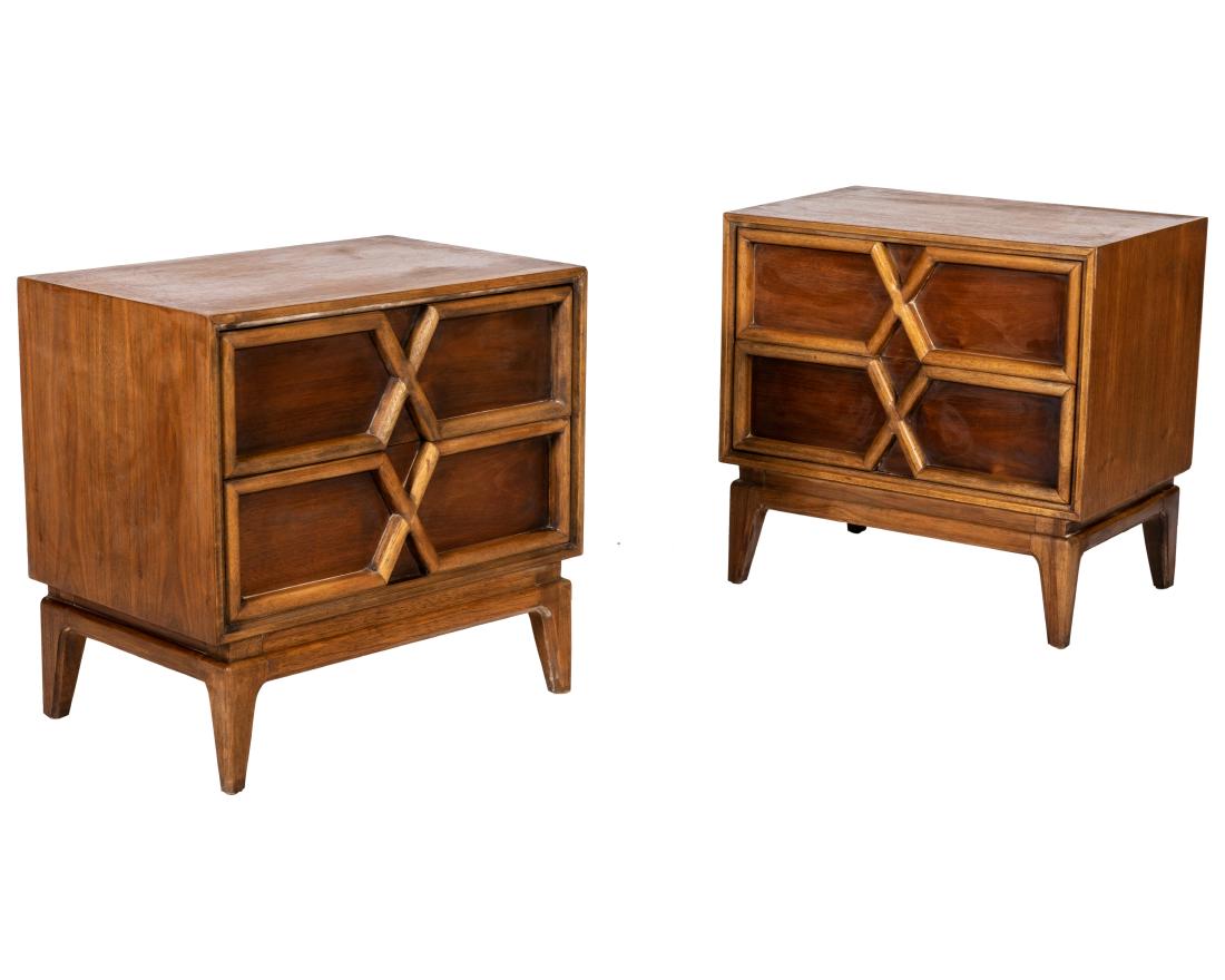 John Cameron Walnut Sculpted "X" Nightstands (1 of 4)