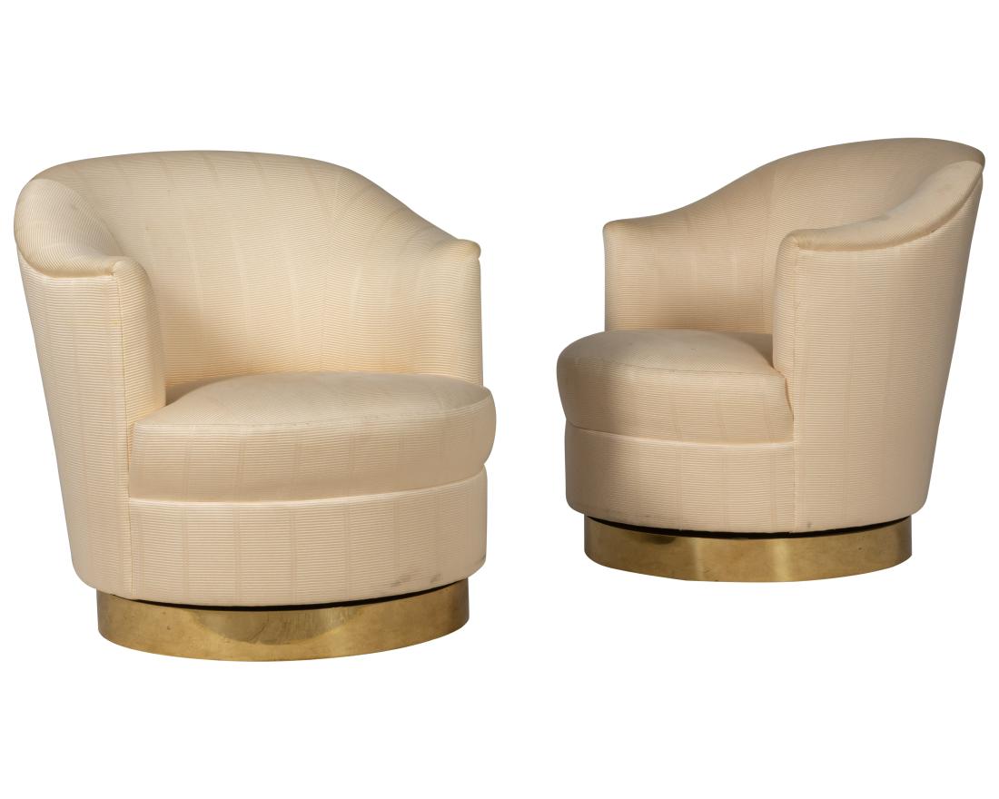 Karl Springer (Attr.) Brass Plinth Swivel Chairs (1 of 4)