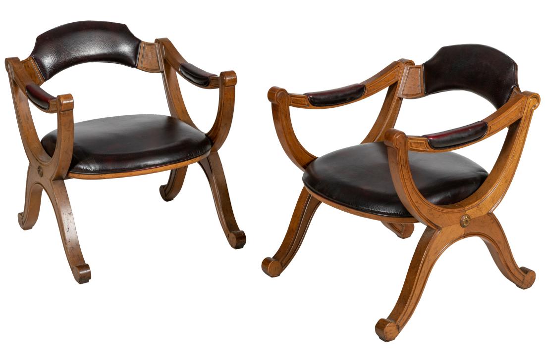 Hollywood Regency Leather Library Chairs - Pair (1 of 2)