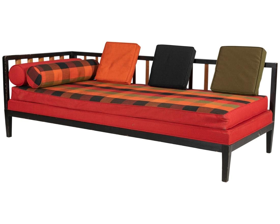 Ebony and Teak Daybed: Description - Ebony and teak daybed. Dimensions - 26" x 76" x 32"
