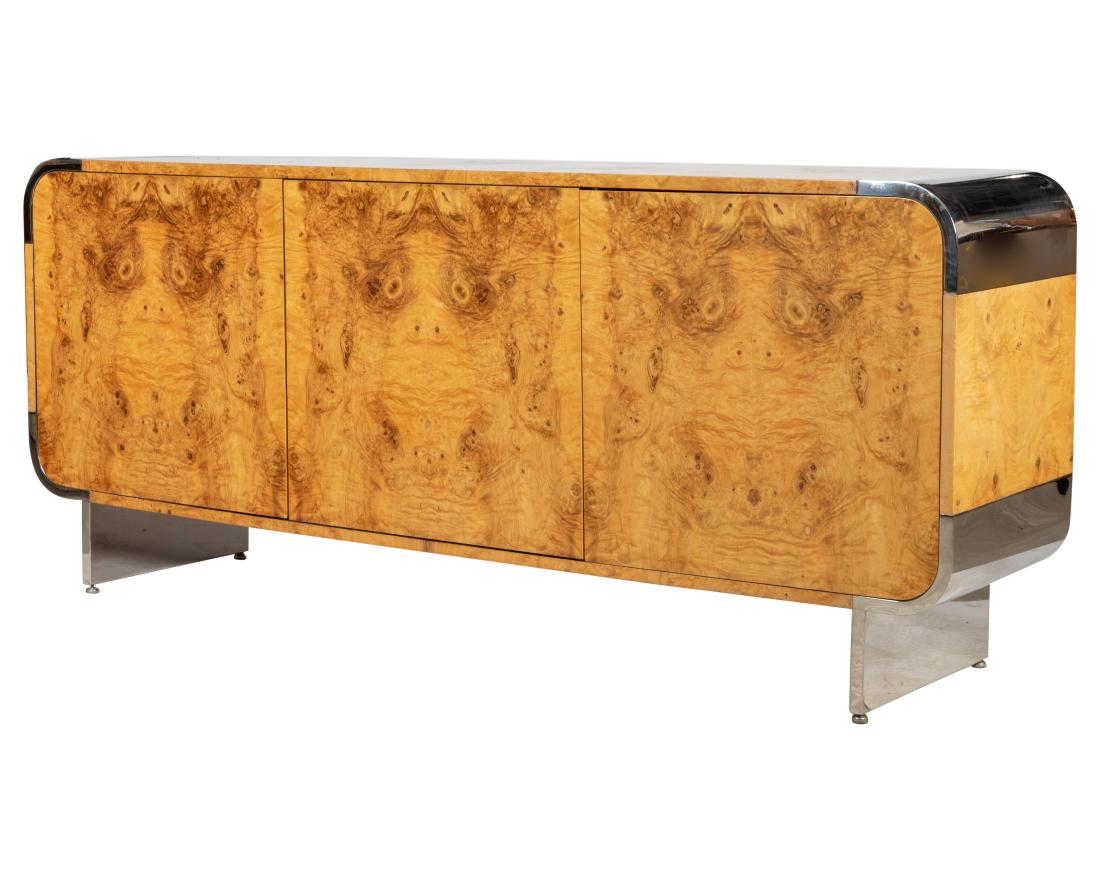 Pace Collection - Burl and Chrome Credenza (1 of 8)