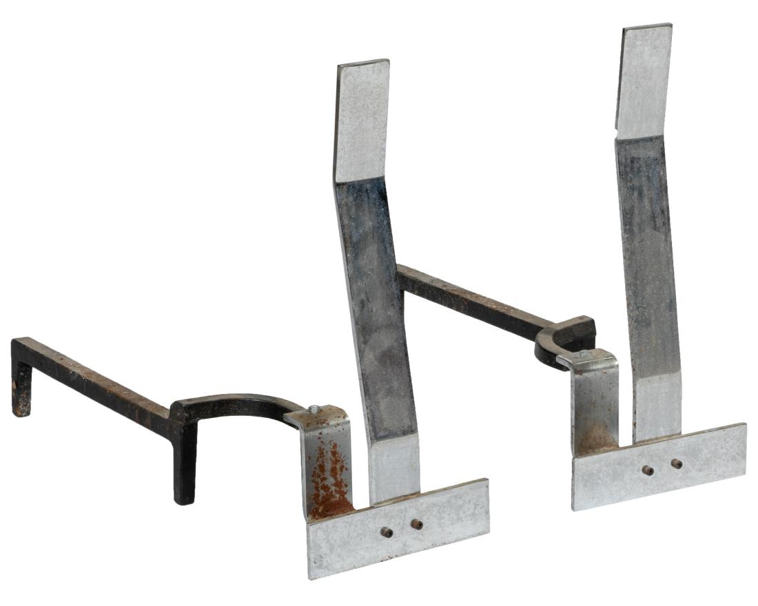 Abrizzi Chrome Andirons: Description - Abrizzi chrome andirons. Dimensions - 17" x 9" x 20"