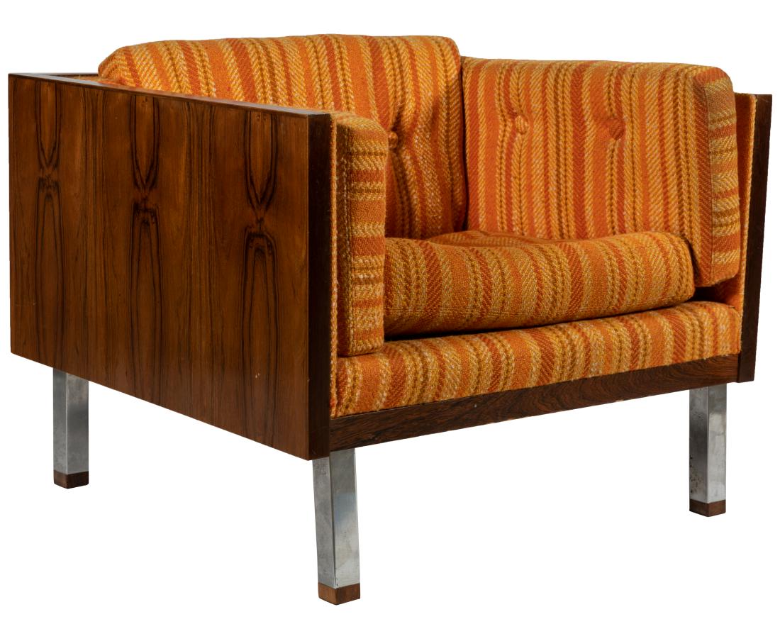 Danish Rosewood Case Chair: Description - Milo Baughman style Danishrosewood case chair. Dimensions - 25" x 33" x 30.5"