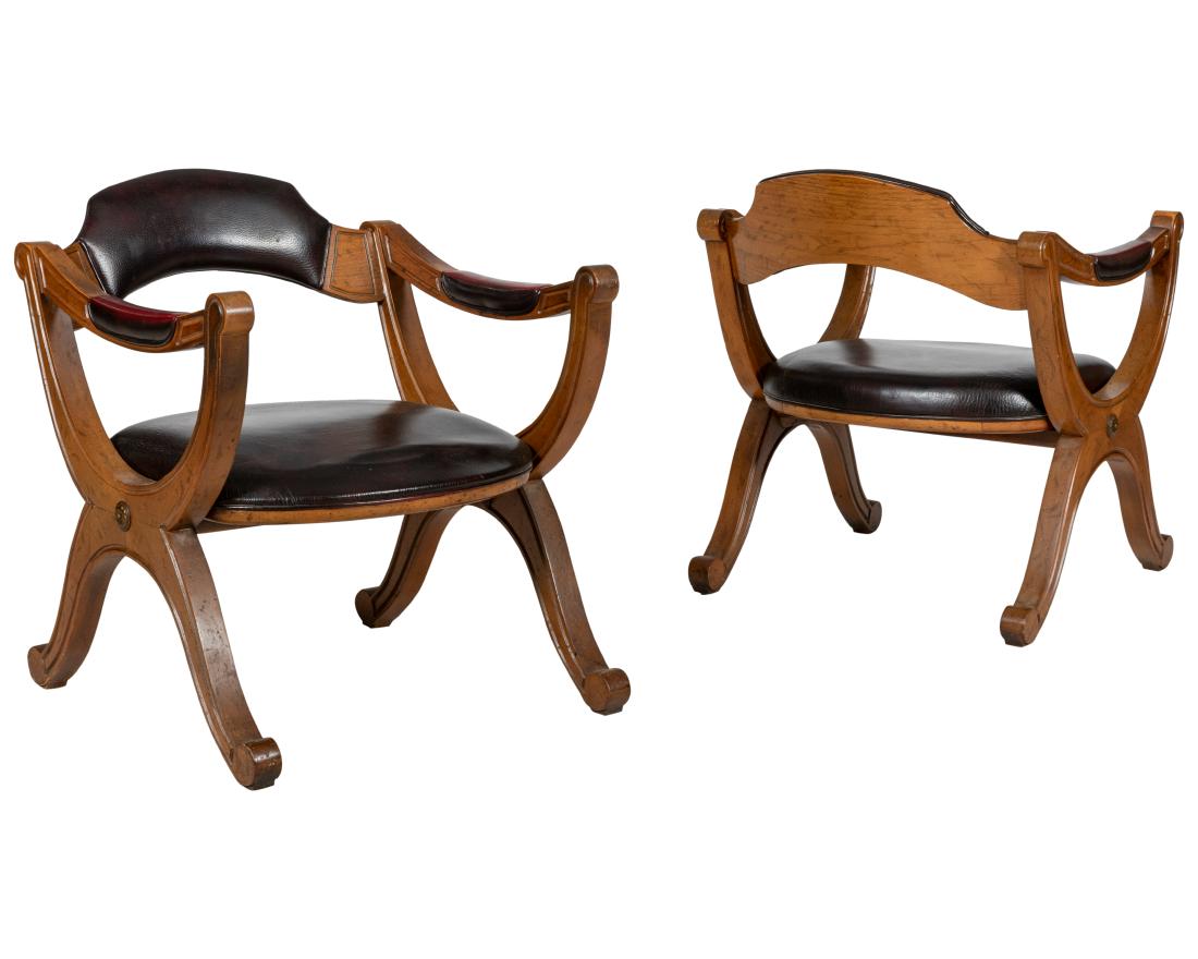 Hollywood Regency Leather Library Chairs - Pair (1 of 1)