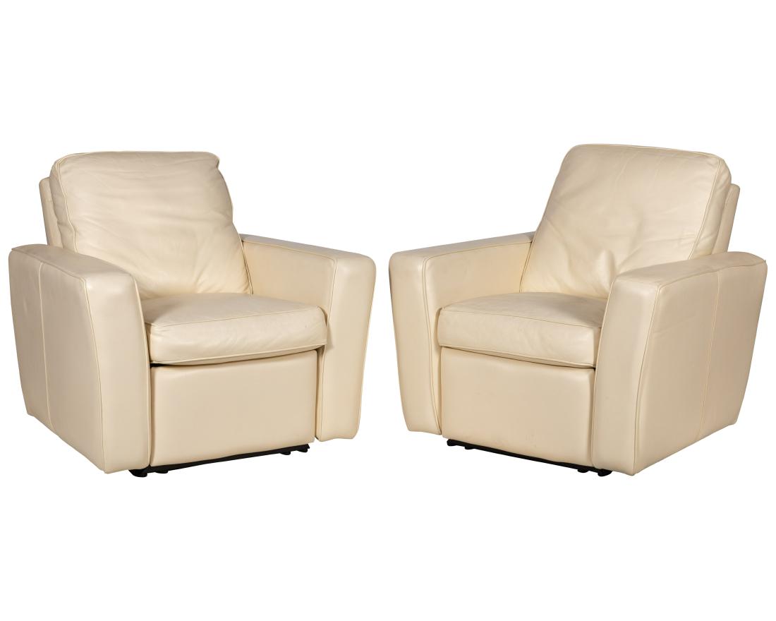 Oversized Leather Recliners - Pair: Description - Pair of oversized leather recliners. Dimensions - 37" x 38" x 38"