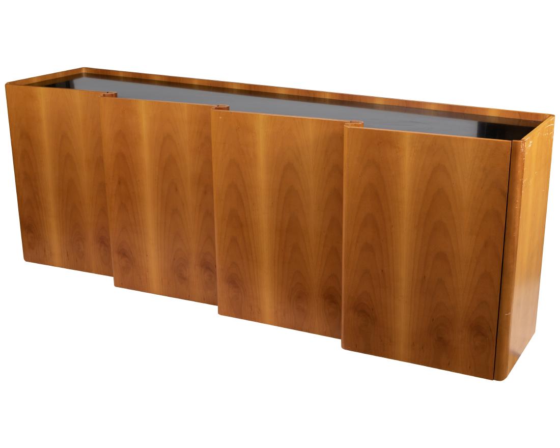 Maple Wave Credenza: Description - Maple wave credenza with laminate top. Dimensions - 35"x90"x20"