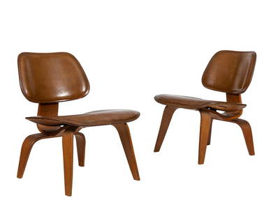 Charles Eames - LCW Pair - Leather: Description - An early and rare pair of Charles Eames LCW chairs. Finished in brown saddle leather. Only produced by special order from 1948-1953. Dimensions - 26.5" x 22" x 22"