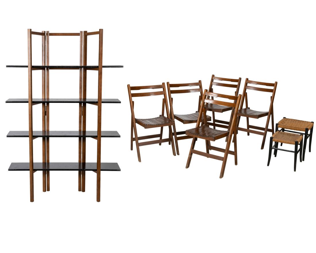 Walnut Folding Shelf, Nest Stools and 5 Chairs (1 of 5)