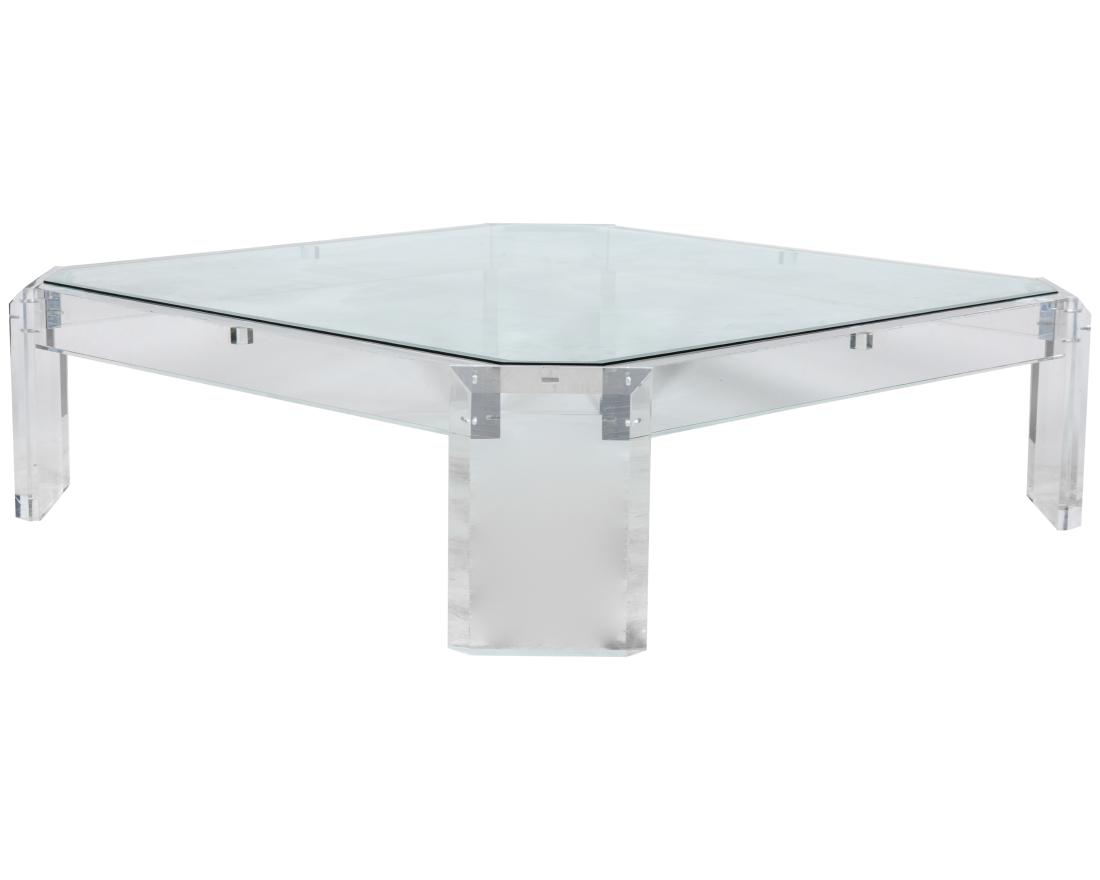 Oversized Lucite and Glass Coffee Table: Description - Oversized Lucite and Glass Coffee Table Dimensions - 16"x56"