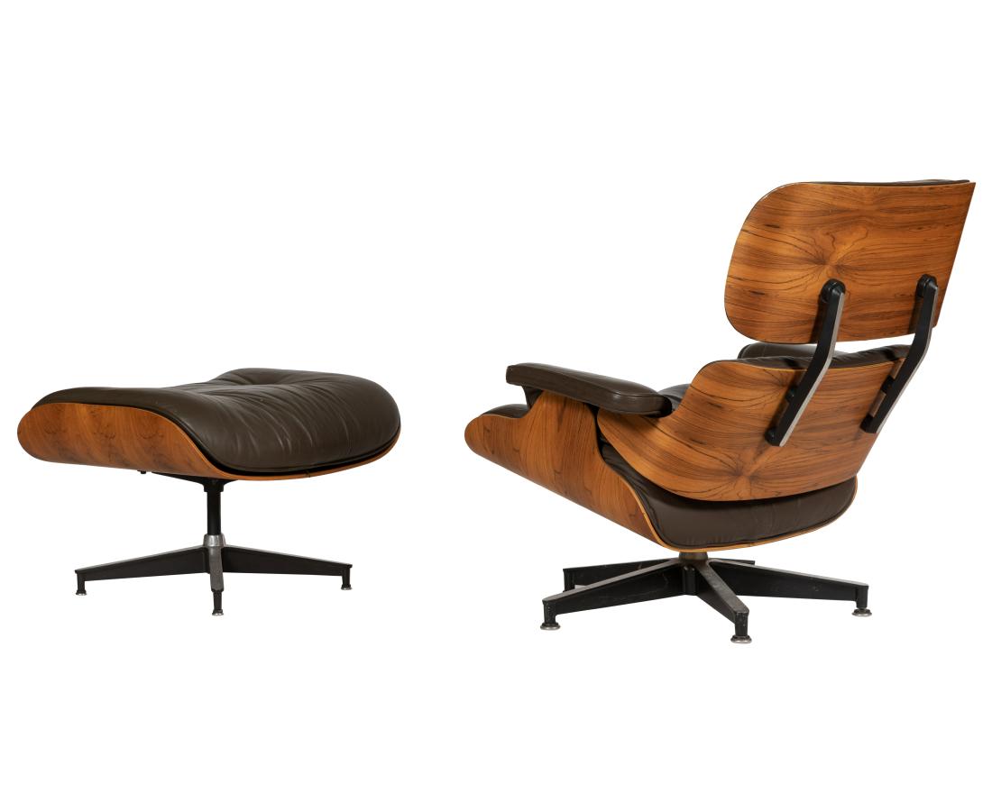 Charles Eames - Lounge and Ottoman - Rosewood: Description - Charles Eames for Herman Miller rosewood chair and ottoman, Models 670 and 671. Dimensions - 35" x 32" x 33"