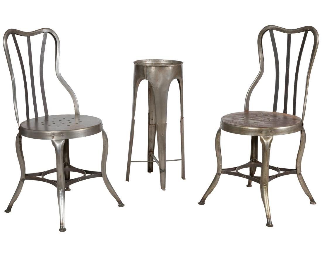 Industrial Chairs and Stand: Description - Pair industrial chairs and stand. Dimensions - 35" x 16" x 16"