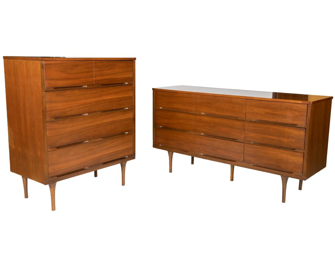 Mid Century Walnut High Chest and Credenza (1 of 3)
