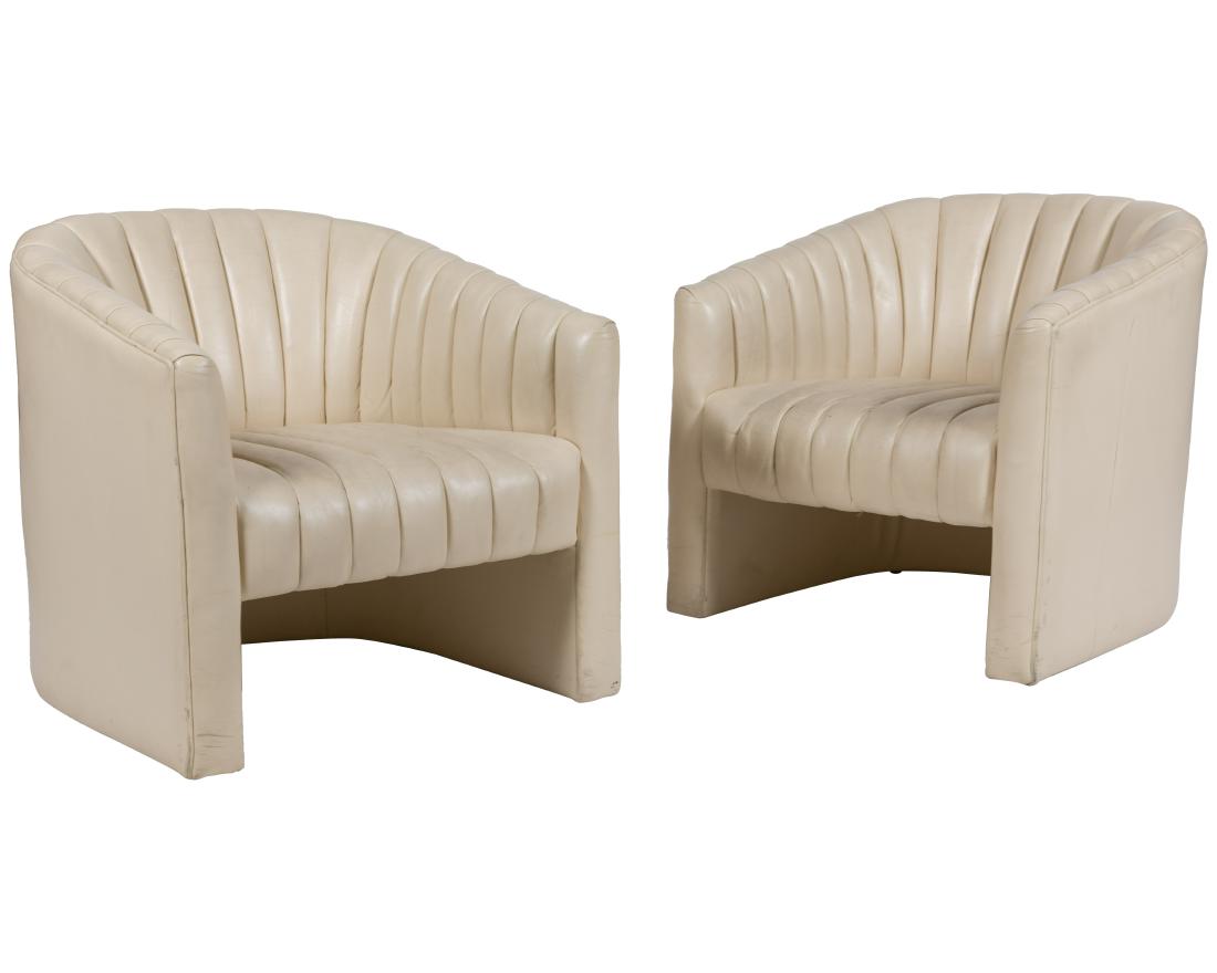 White Leather Tub Chairs - Pair (1 of 4)