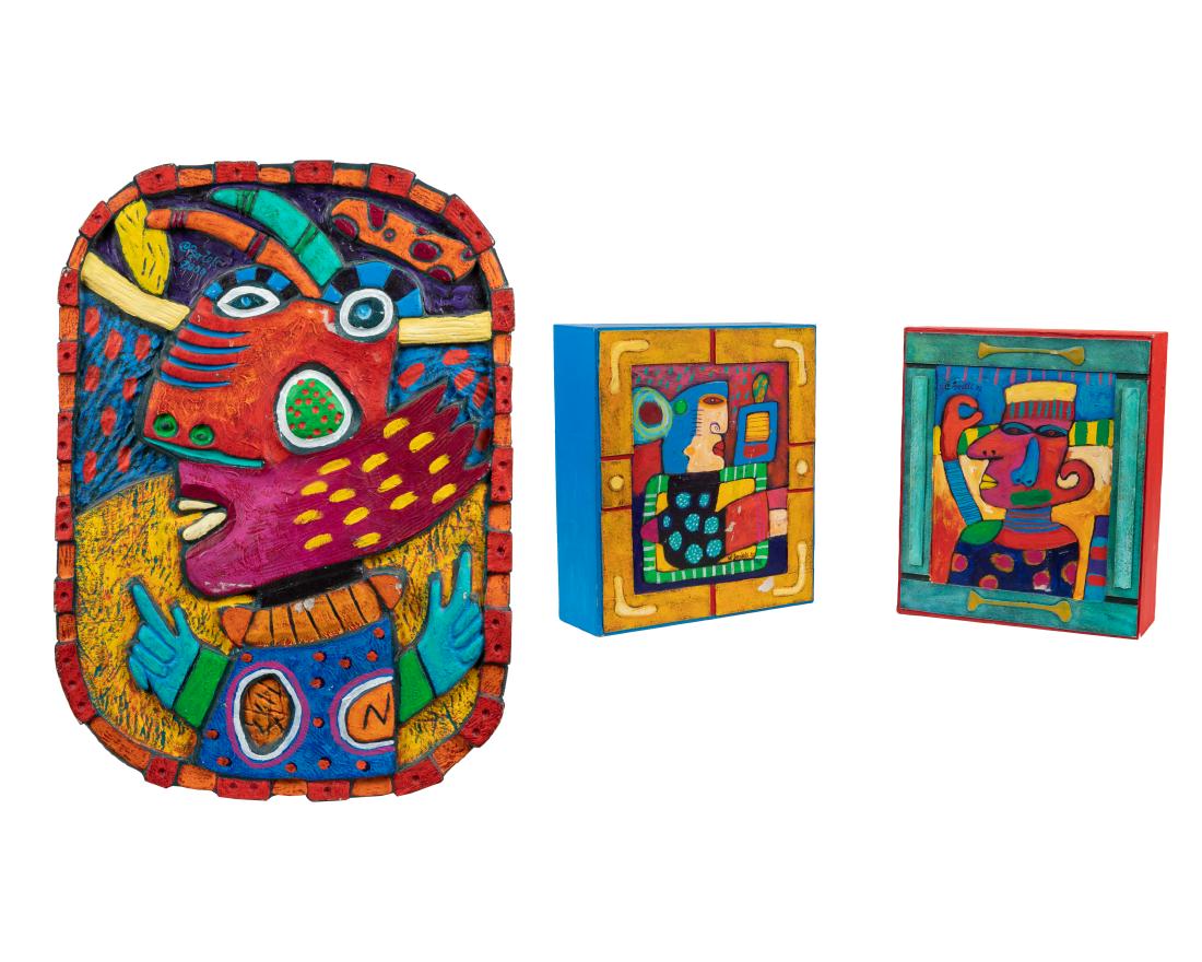 Clemens Briels - Mixed Media - Group of Three: Description - Three Clemens Briels group of mixed media. Signed and dated. Dimensions - larger - 22.5" x 16" smaller - 11.5" x 10" x 3.5"