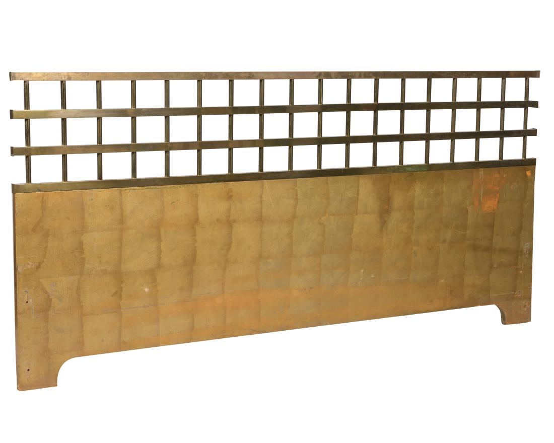 Renzo Rutili for Johnson Furniture Headboard: Description - Renzo Rutili for Johnson Furniture brass and gold leaf headboard. Dimensions - 37.5" x 78"