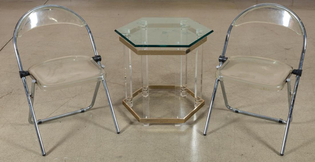Lucite Table and Pair Folding Chairs (1 of 3)