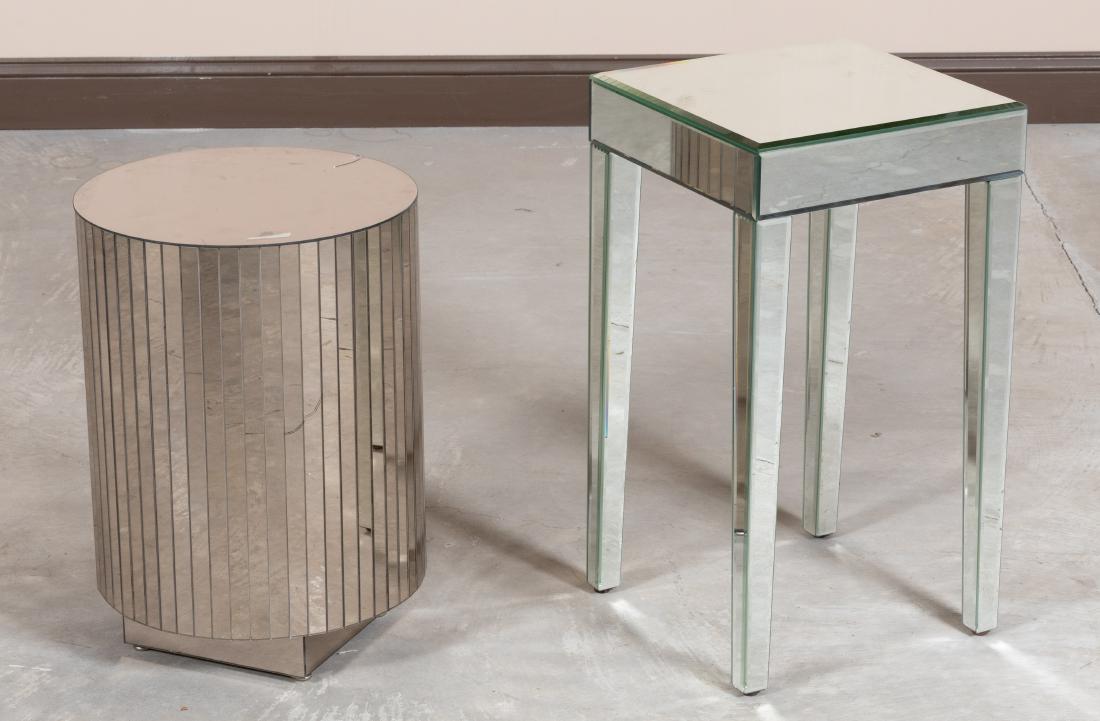 Mirrored Pedestal and Table: Description - Mirrored pedestal and table. Dimensions - table - 25.5" x 14"