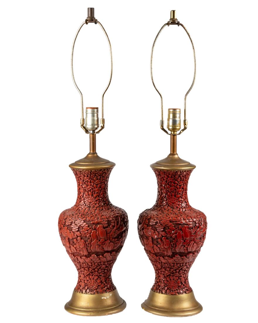 Pair Cinnabar Style Lamps (1 of 3)