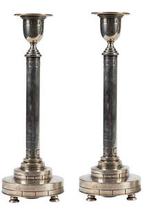 Erik Magnussen - Gorham - Sterling Candlesticks: Description - Pair of Erik Magnussen for Gorham Modern American sterling candlesticks. Dimensions - 13" x 4.5"