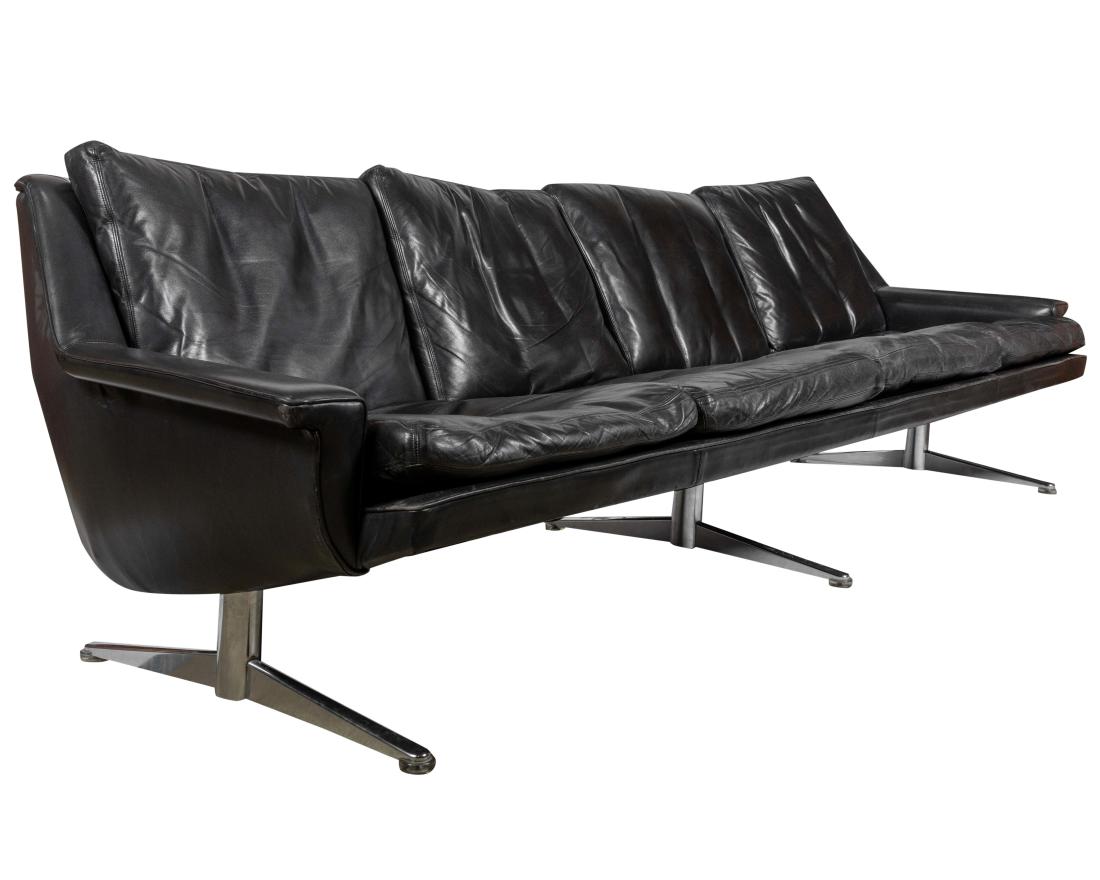 Werner Langenfeld - ESA - Leather Sofa: Description - Werner Langenfeld for ESA Danish leather sofa. Dimensions - 27" x 96" x 34"