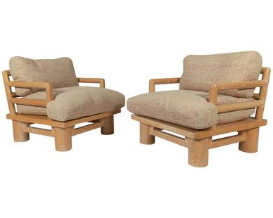 Karl Springer - Dowelwood Lounge Chairs: Description - Pair of Karl Springer oak Dowelchair lounge chairs. Dimensions - 28" x 33" x 33"