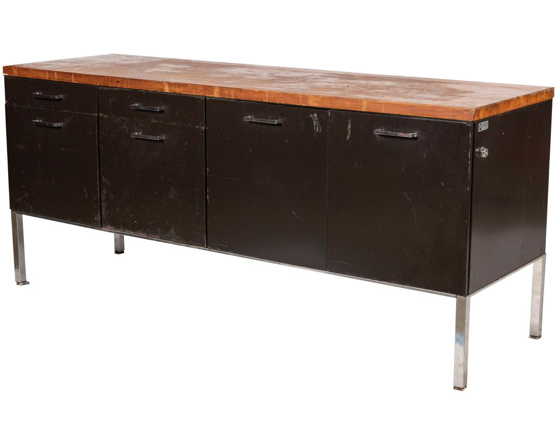 Teak and Metal Office Cabinet: Description - Teak and metal office cabinet. Dimensions - 27" x 60" x 19"