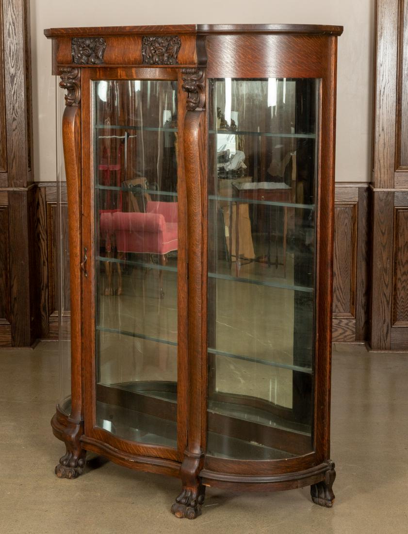 Carved Oak Griffin China Cabinet (1 of 4)